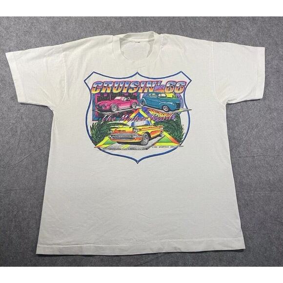 Cruisin' 66 Shirt Medium/ Large? White The Mother Road 90's Vintage - Picture 1 of 12